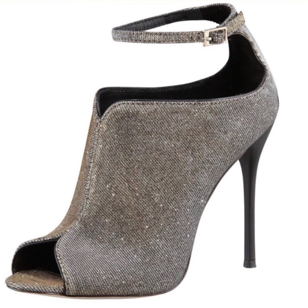 Brian Atwood Liese Open Toe Metallic Booties